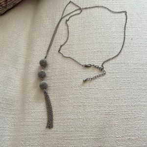 Art Deco Style Silver Tone Tassel Ball Chain Necklace